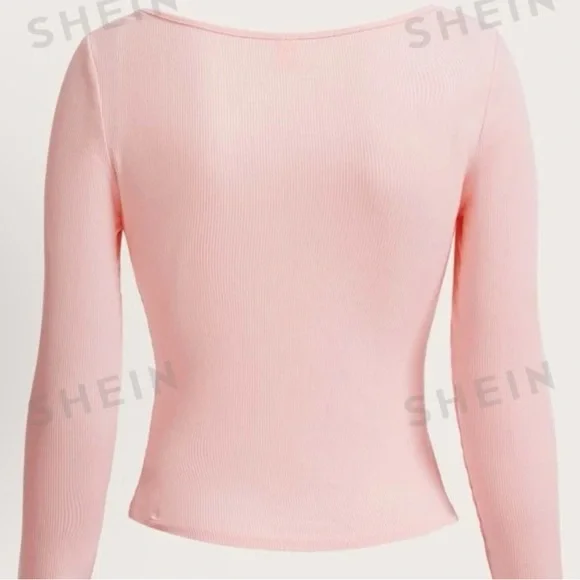 ROMWE Solid Ruched Ribbed Tee - Picture 2 of 4